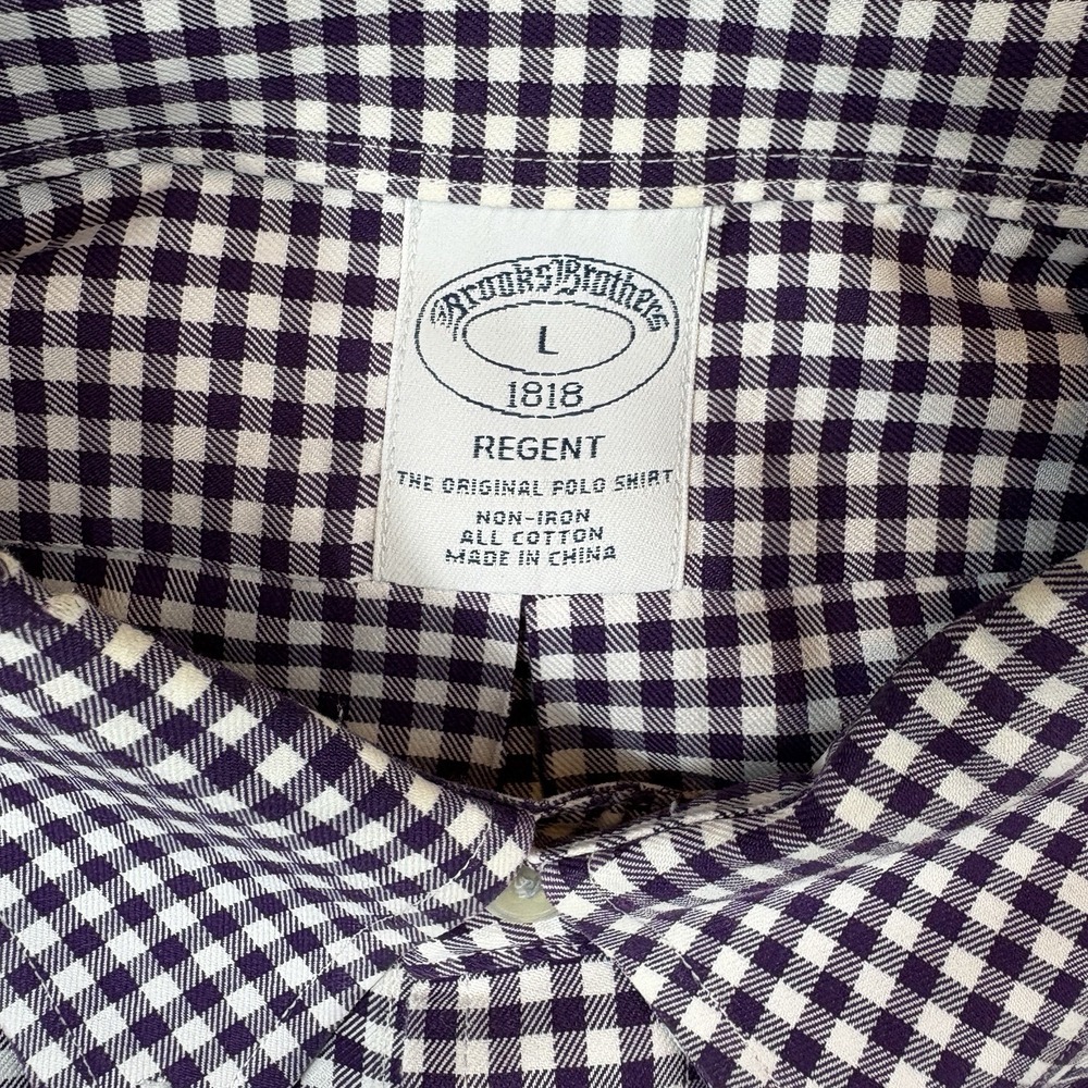 Brooks Brothers Button Down Shirt Mens L‎ Purple Check Regent Oxford Preppy - Picture 4 of 8